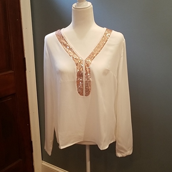 Rose gold sequence accents hi low blouse - Picture 1 of 2